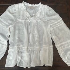 LOFT Women's White Clip Dot Textured Blouse Medium